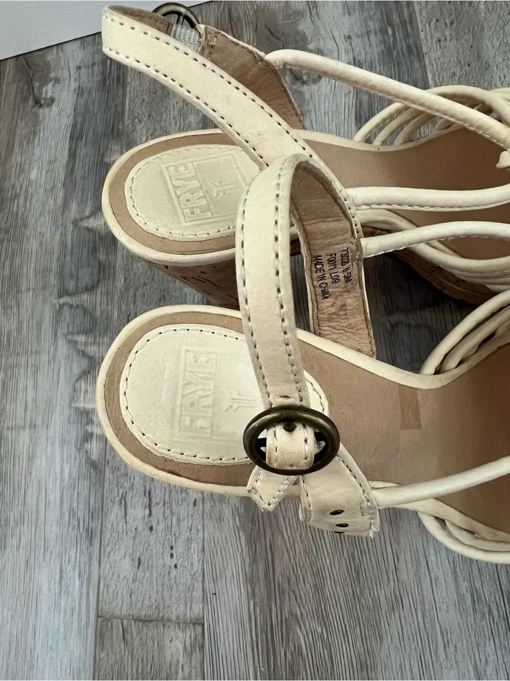 Frye Beige Strappy Cork Wedge Sandals Size 6.5